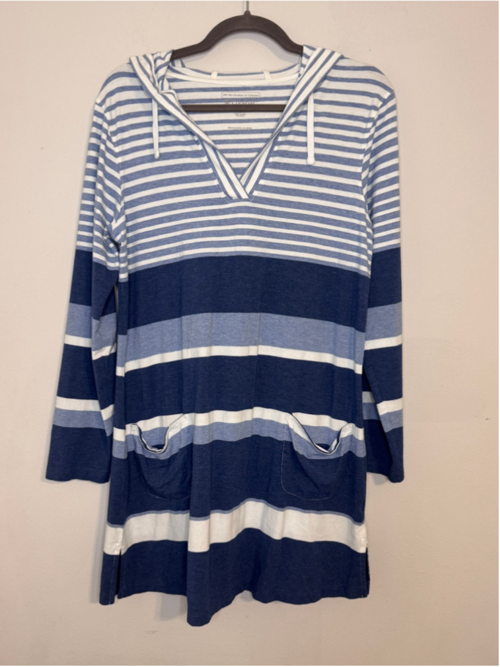 Women's Coolibar Striped Beach Cover-Up Dress Blue White Size M